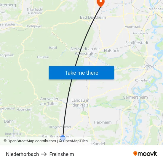 Niederhorbach to Freinsheim map