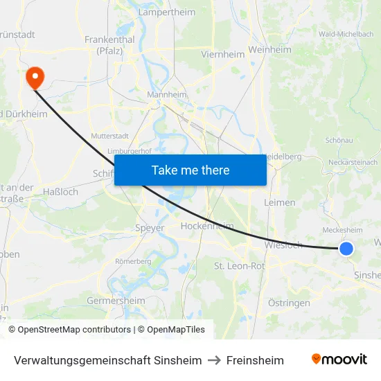 Verwaltungsgemeinschaft Sinsheim to Freinsheim map