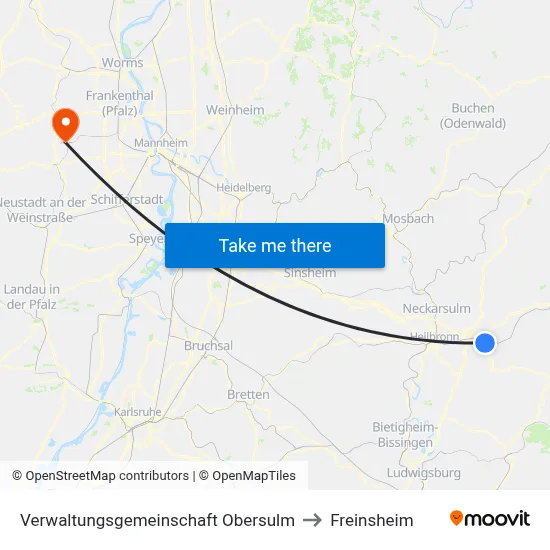 Verwaltungsgemeinschaft Obersulm to Freinsheim map