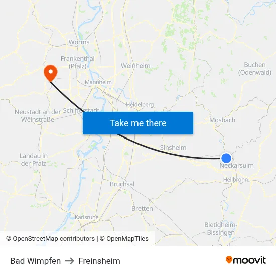 Bad Wimpfen to Freinsheim map