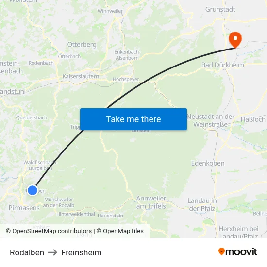 Rodalben to Freinsheim map