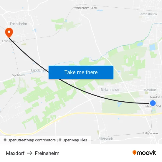Maxdorf to Freinsheim map