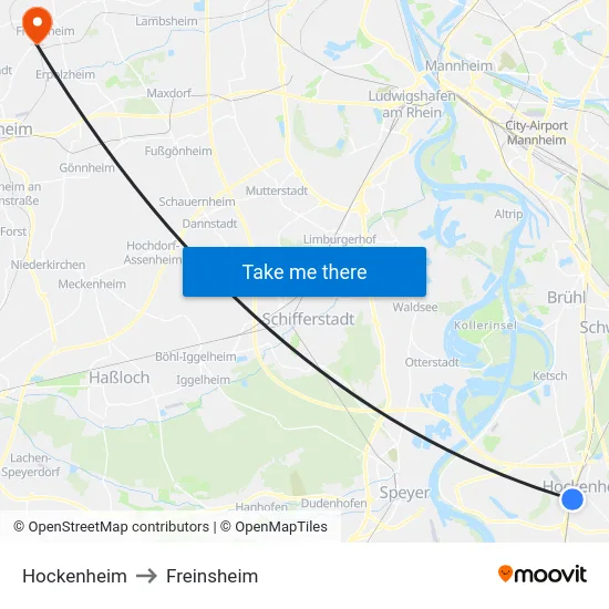 Hockenheim to Freinsheim map