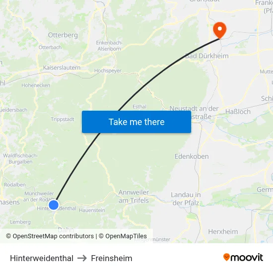 Hinterweidenthal to Freinsheim map