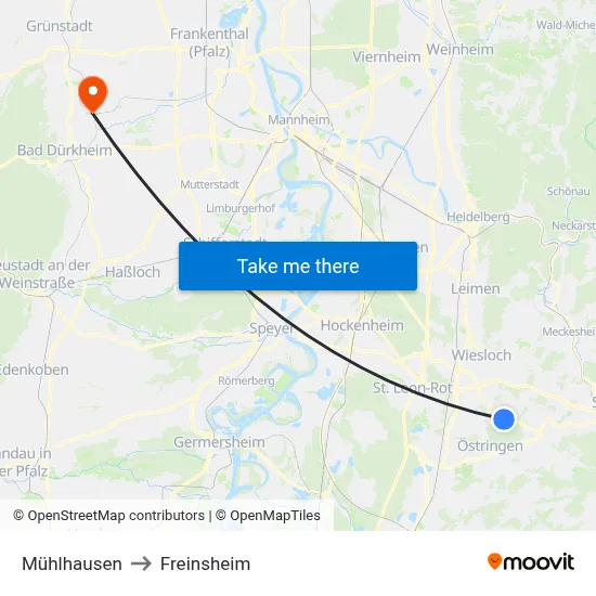Mühlhausen to Freinsheim map