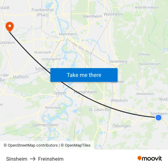 Sinsheim to Freinsheim map