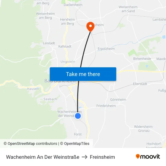 Wachenheim An Der Weinstraße to Freinsheim map