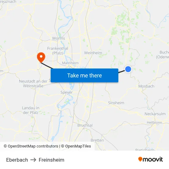 Eberbach to Freinsheim map