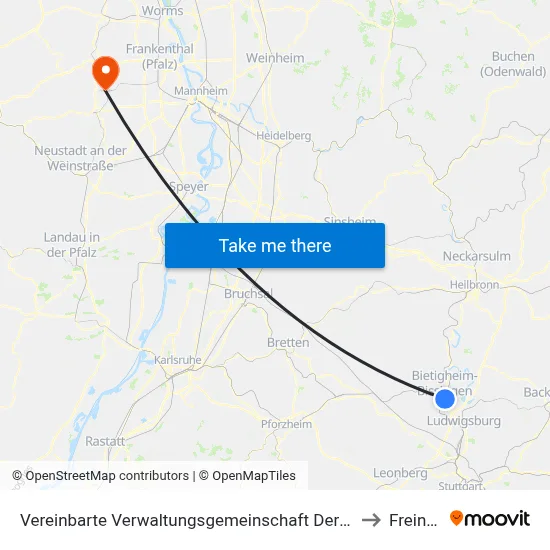 Vereinbarte Verwaltungsgemeinschaft Der Stadt Bietigheim-Bissingen to Freinsheim map