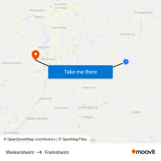 Weikersheim to Freinsheim map
