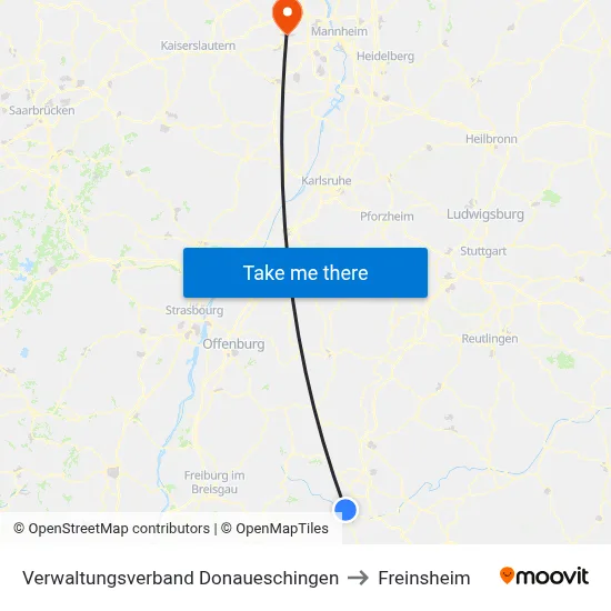 Verwaltungsverband Donaueschingen to Freinsheim map