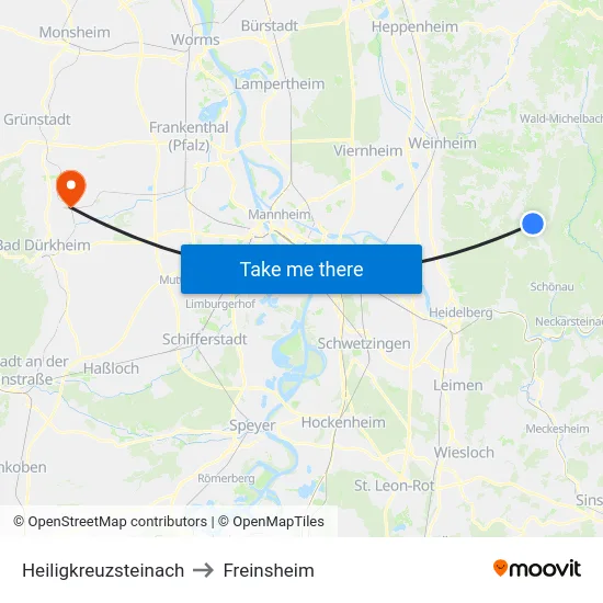 Heiligkreuzsteinach to Freinsheim map
