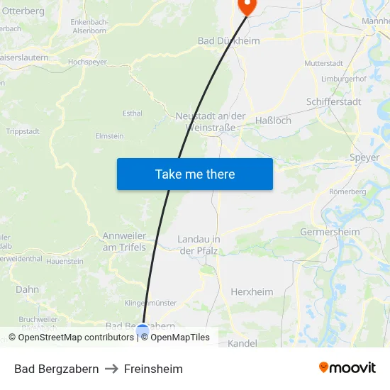 Bad Bergzabern to Freinsheim map