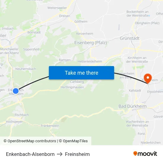 Enkenbach-Alsenborn to Freinsheim map