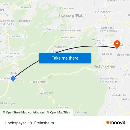 Hochspeyer to Freinsheim map