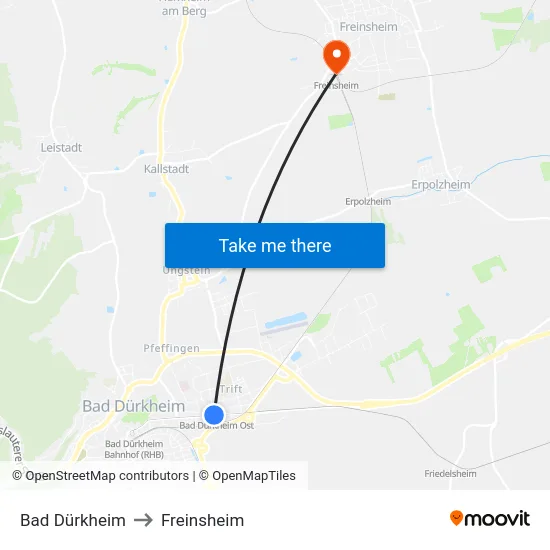 Bad Dürkheim to Freinsheim map