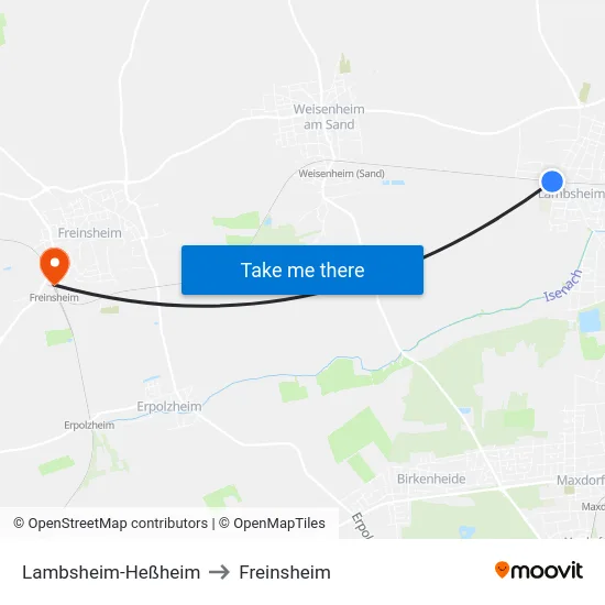 Lambsheim-Heßheim to Freinsheim map