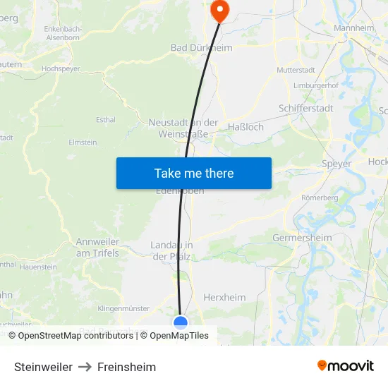 Steinweiler to Freinsheim map