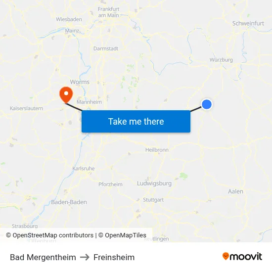 Bad Mergentheim to Freinsheim map