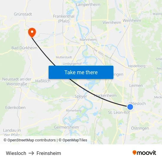 Wiesloch to Freinsheim map