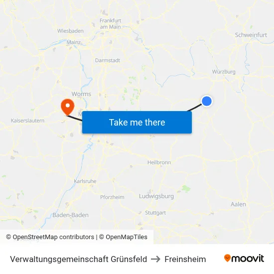 Verwaltungsgemeinschaft Grünsfeld to Freinsheim map