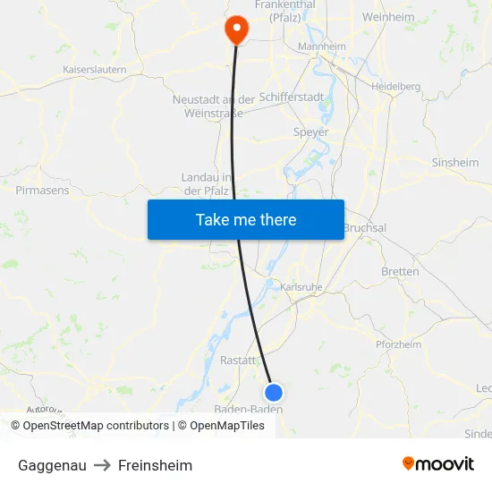 Gaggenau to Freinsheim map