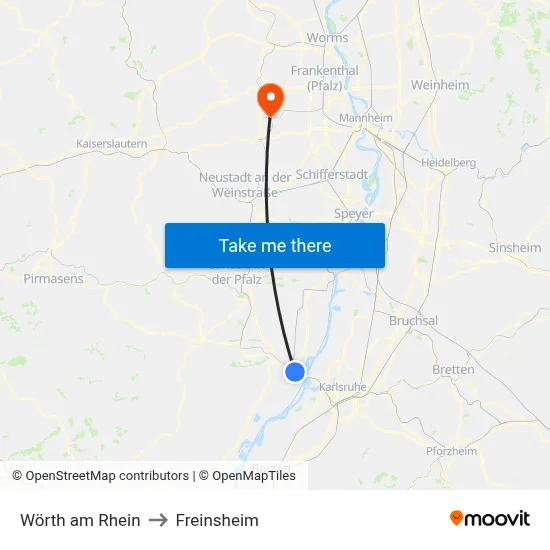 Wörth am Rhein to Freinsheim map