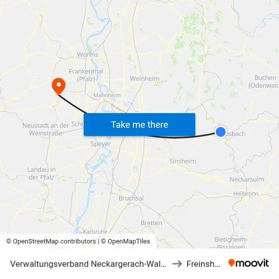 Verwaltungsverband Neckargerach-Waldbrunn to Freinsheim map