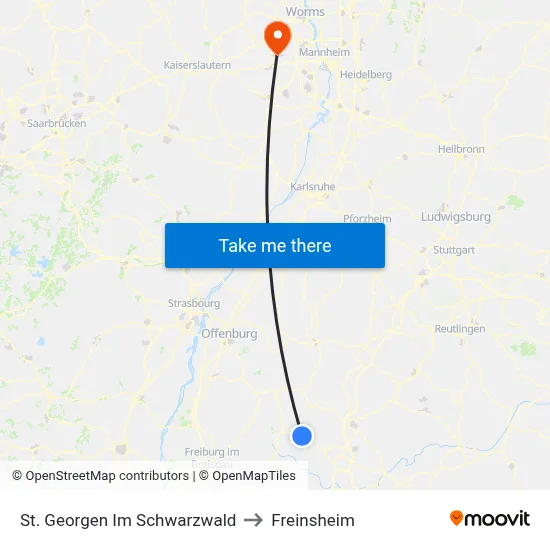 St. Georgen Im Schwarzwald to Freinsheim map