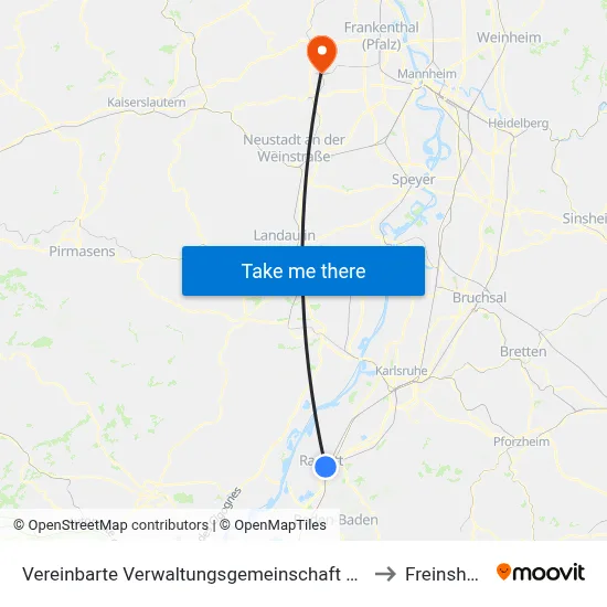 Vereinbarte Verwaltungsgemeinschaft Rastatt to Freinsheim map