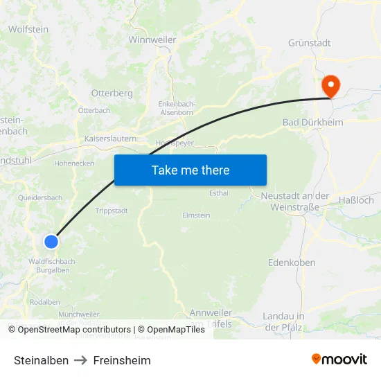 Steinalben to Freinsheim map