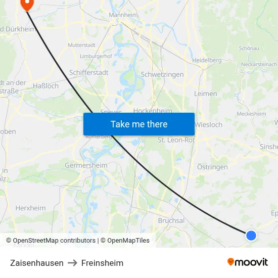 Zaisenhausen to Freinsheim map