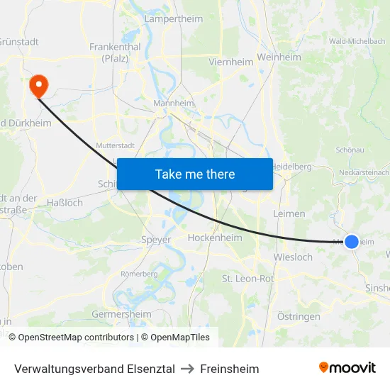 Verwaltungsverband Elsenztal to Freinsheim map