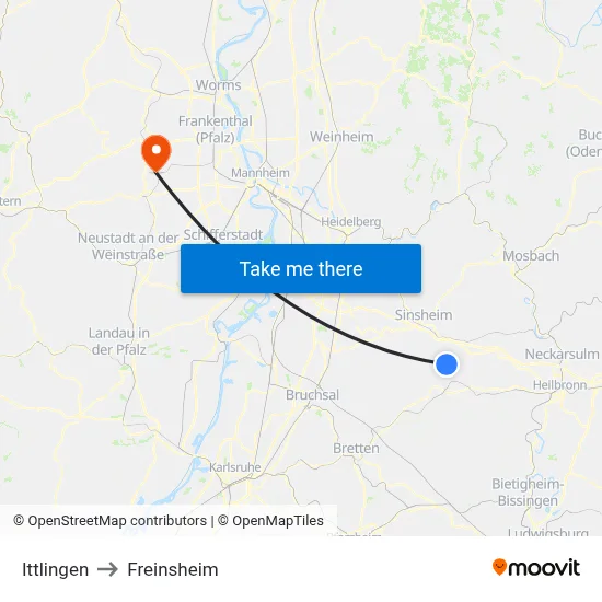 Ittlingen to Freinsheim map