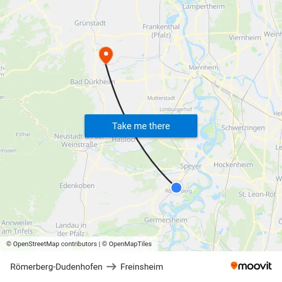Römerberg-Dudenhofen to Freinsheim map