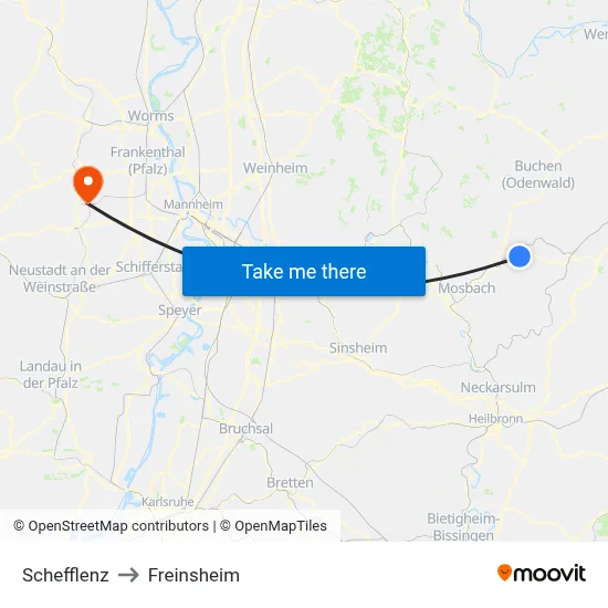 Schefflenz to Freinsheim map