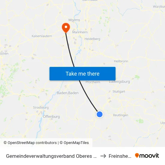 Gemeindeverwaltungsverband Oberes Gäu to Freinsheim map