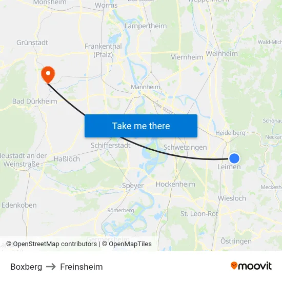 Boxberg to Freinsheim map