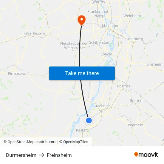 Durmersheim to Freinsheim map