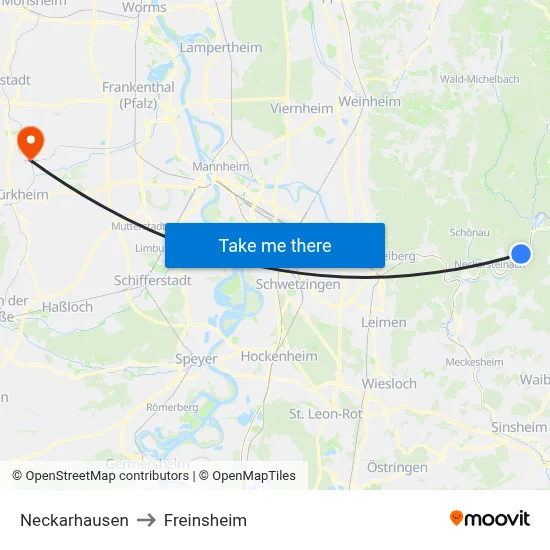 Neckarhausen to Freinsheim map