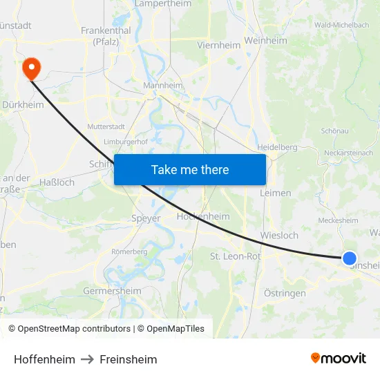 Hoffenheim to Freinsheim map
