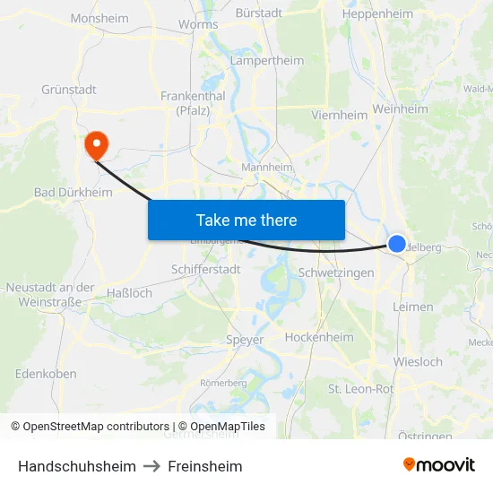 Handschuhsheim to Freinsheim map