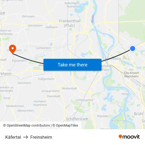 Käfertal to Freinsheim map