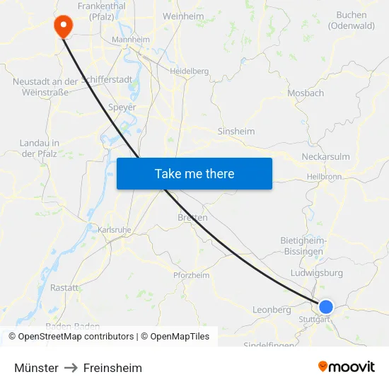Münster to Freinsheim map