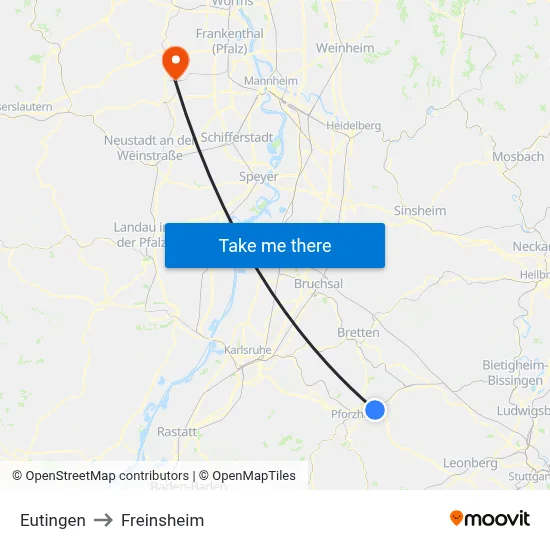 Eutingen to Freinsheim map