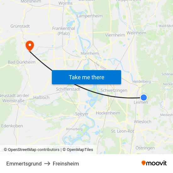 Emmertsgrund to Freinsheim map