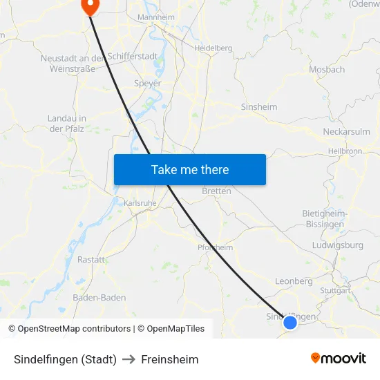 Sindelfingen (Stadt) to Freinsheim map