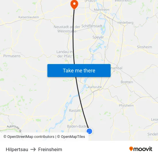 Hilpertsau to Freinsheim map