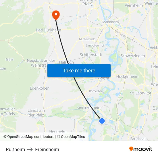 Rußheim to Freinsheim map