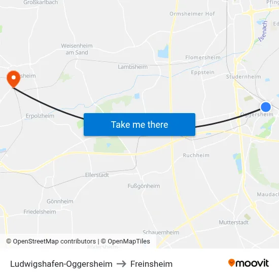 Ludwigshafen-Oggersheim to Freinsheim map